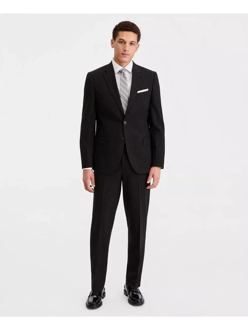 Nautica Mens Modern Fit Bi-Stretch Pinstripe Suit Jacket Black